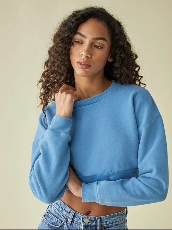 Reformation Sweaters - REFORMATION Jeans Blue Hunter 100% Organic Cotton Crop Sweater Pullover